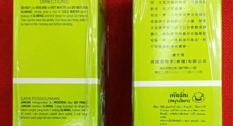 Slimming Herb Tea isi 40 tea bag, Teh Pelangsing dari Thailand. Ampuh dan aman mengecilkan perut buncit