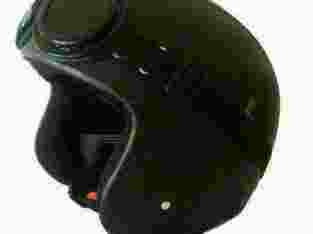 Helm retro full synthetic leather-Hitam