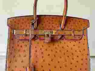 Ostrich Cognac With Gold Hardware