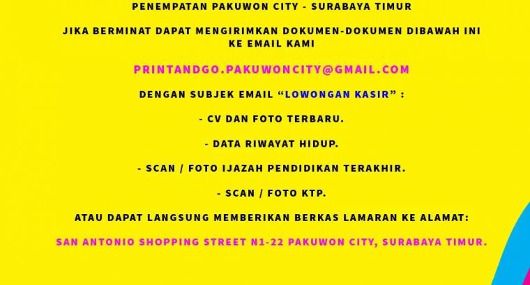 Lowongan Kasir & Customer Service Digital Printing
