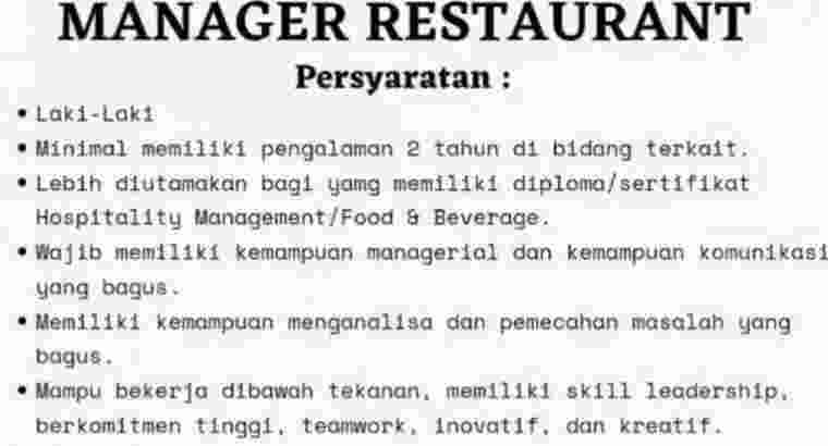 Manager restaurant PIK
