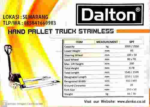 Hand Pallet Stainlees STEEL DALTON 2.5 Ton Murah