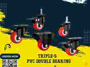 Roda Trolley PVC Double Bearing Plat & Screw